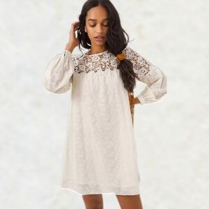 Anthropologie Verb Josephine Embroidered Tunic Crochet Lace Dress Antique White